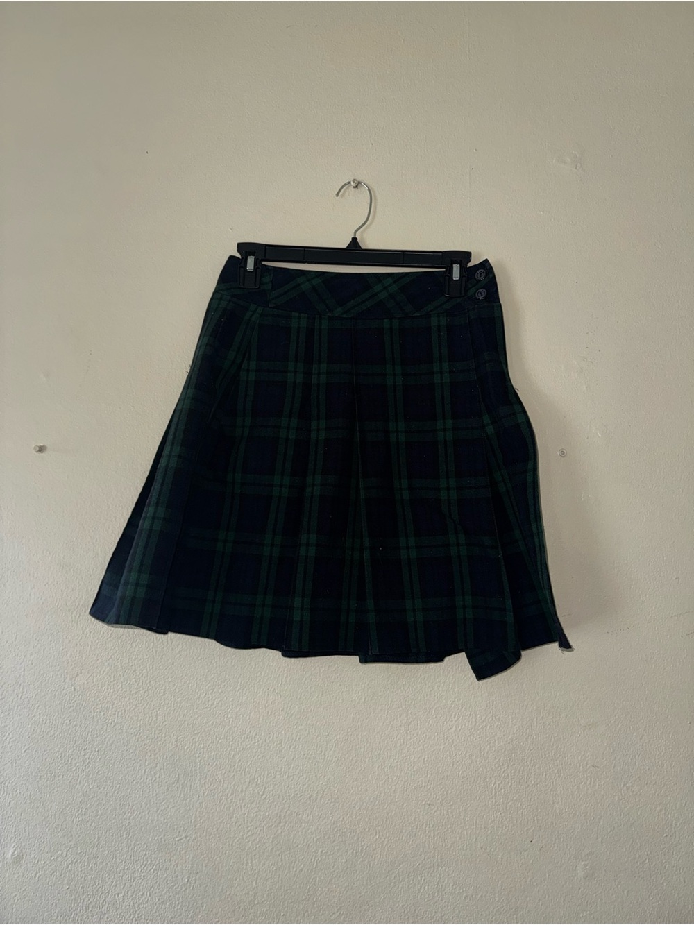 Dark Green & Navy Plaid Pleated Skirt